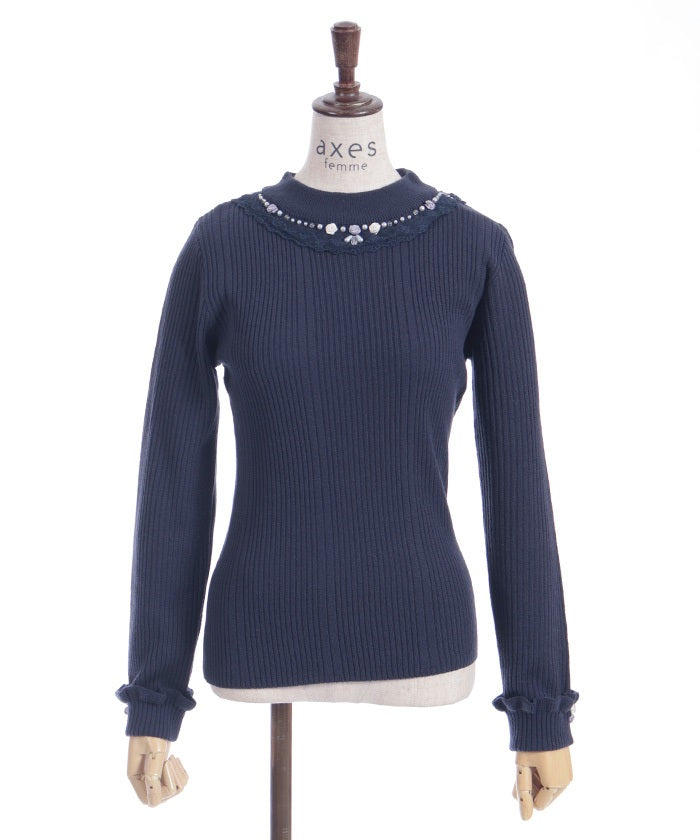 Rose Bottle Neck Knit Pullover