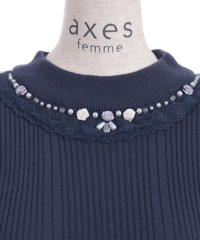 Rose Bottle Neck Knit Pullover