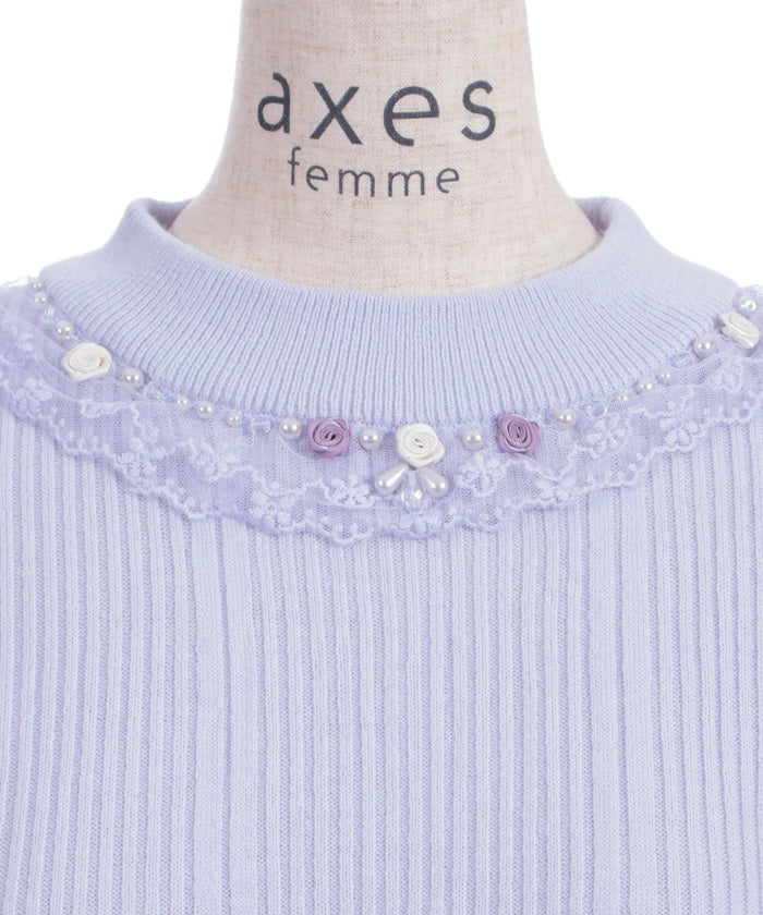 Rose Bottle Neck Knit Pullover