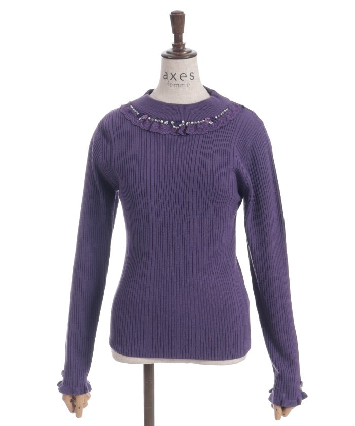 Rose Bottle Neck Rib Knit Top