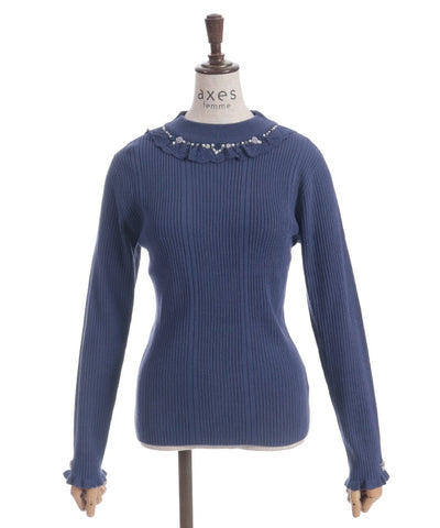 Rose Bottle Neck Rib Knit Top