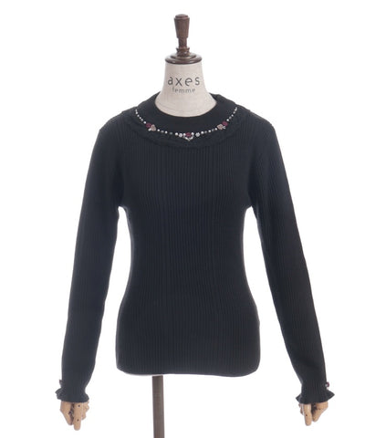 Rose Bottle Neck Rib Knit Top