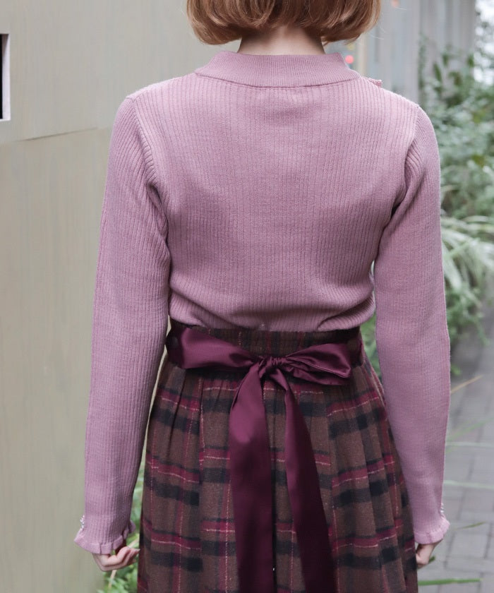 Rose Bottle Neck Rib Knit Top