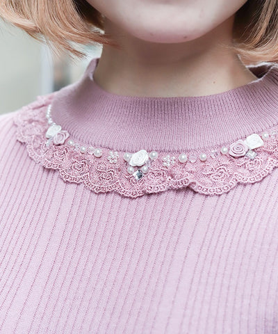 Rose Bottle Neck Rib Knit Top