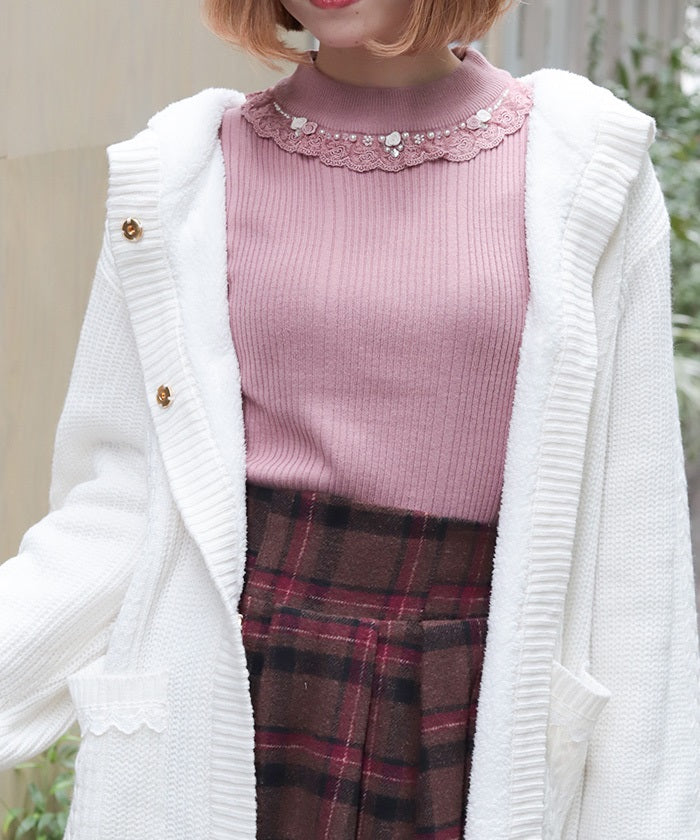 Rose Bottle Neck Rib Knit Top