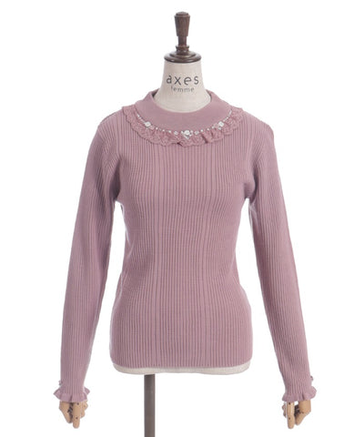Rose Bottle Neck Rib Knit Top