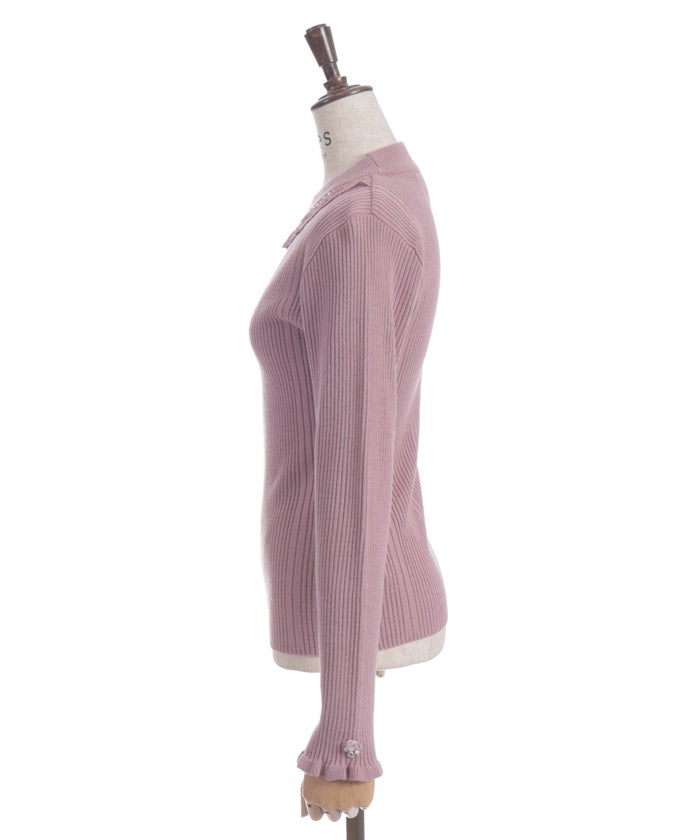 Rose Bottle Neck Rib Knit Top