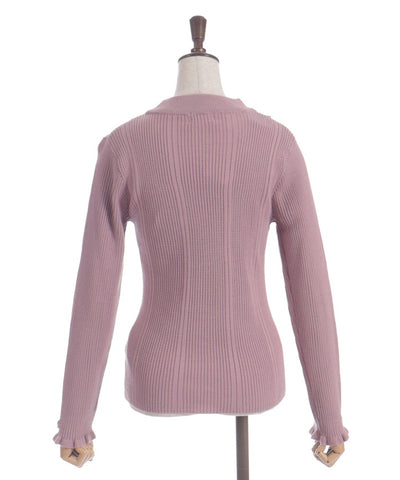 Rose Bottle Neck Rib Knit Top