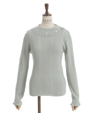 Rose Bottle Neck Rib Knit Top