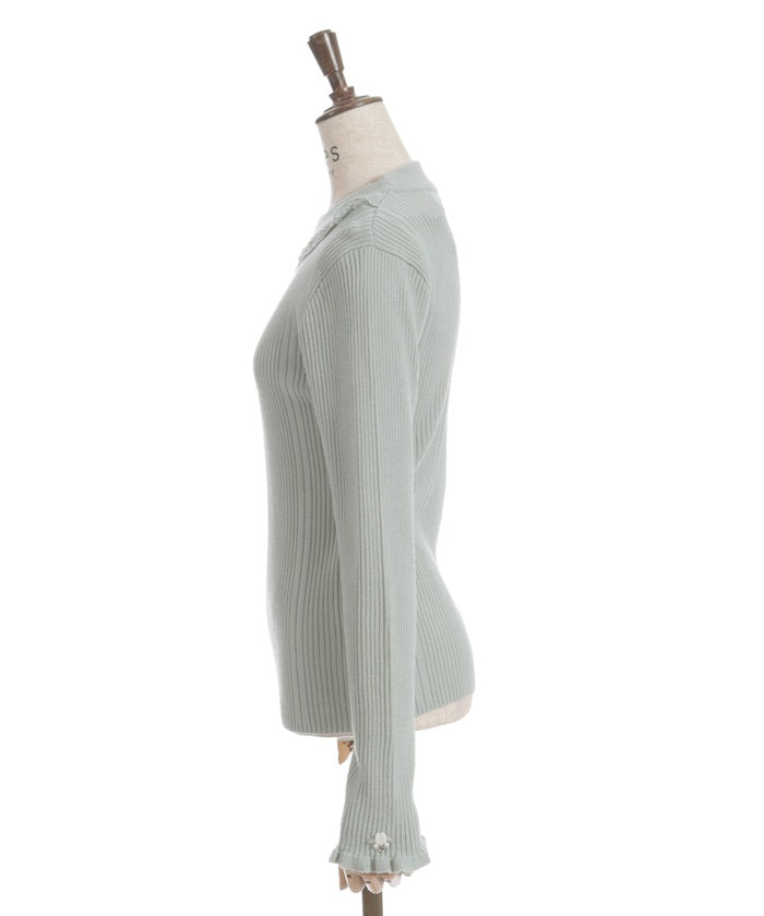 Rose Bottle Neck Rib Knit Top