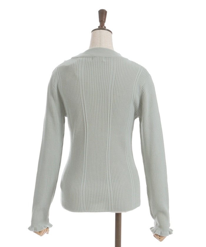 Rose Bottle Neck Rib Knit Top
