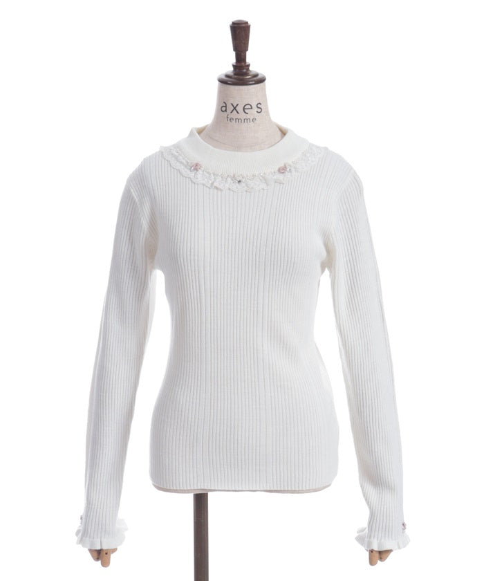 Rose Bottle Neck Rib Knit Top