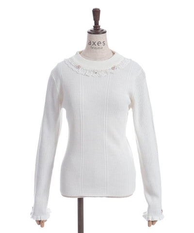 Rose Bottle Neck Rib Knit Top