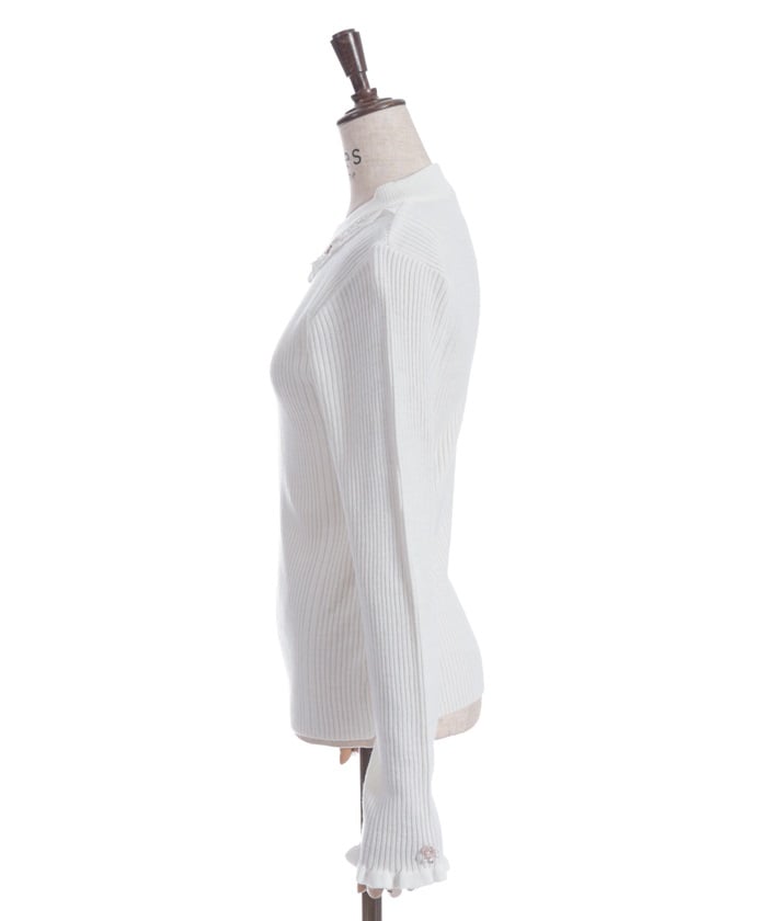 Rose Bottle Neck Rib Knit Top