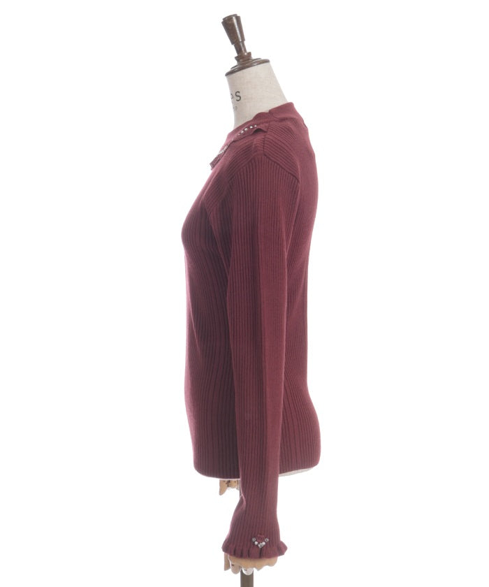 Rose Bottle Neck Rib Knit Top