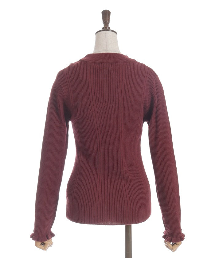 Rose Bottle Neck Rib Knit Top