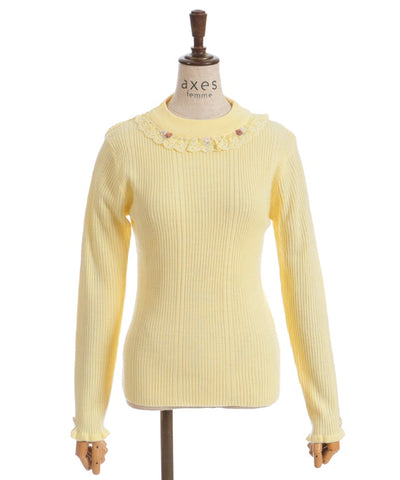 Rose Bottle Neck Rib Knit Top