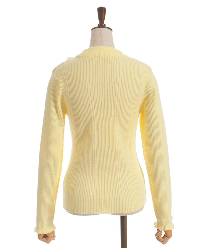 Rose Bottle Neck Rib Knit Top