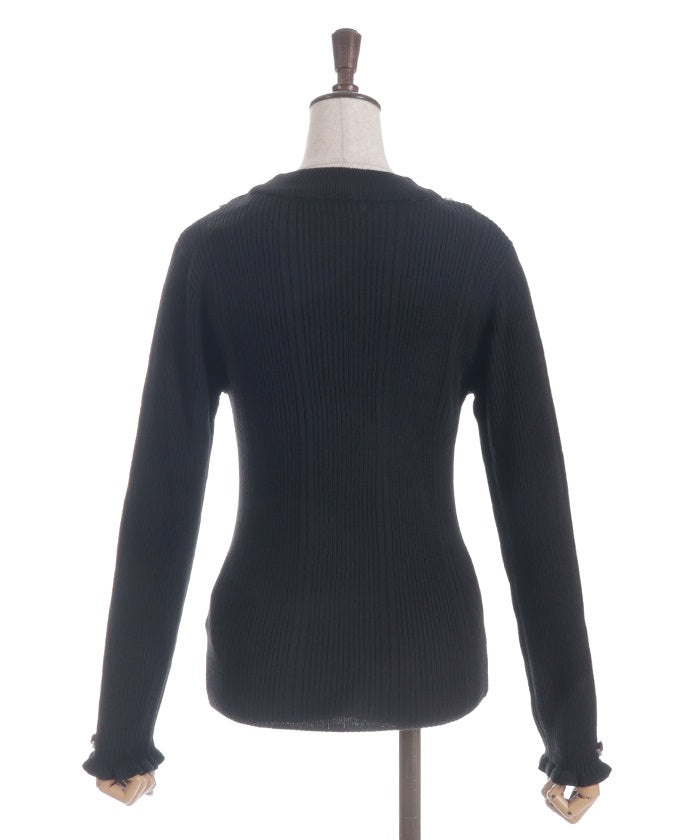 Rose Bottle Neck Rib Knit Top