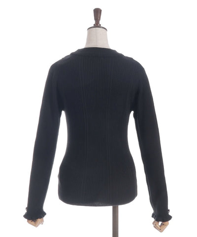 Rose Bottle Neck Rib Knit Top