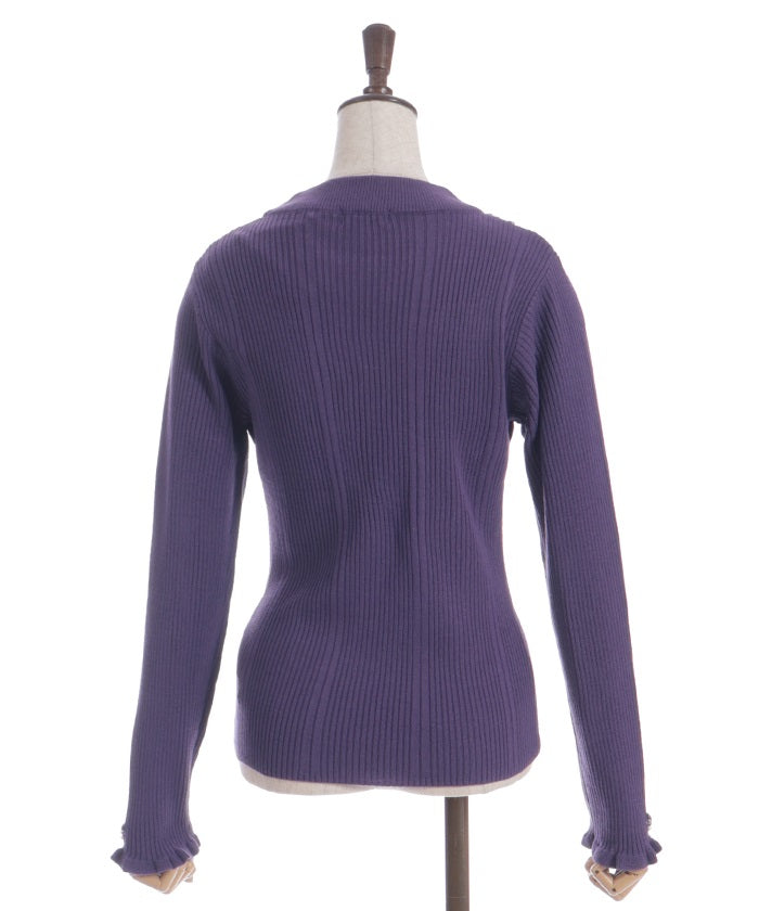 Rose Bottle Neck Rib Knit Top