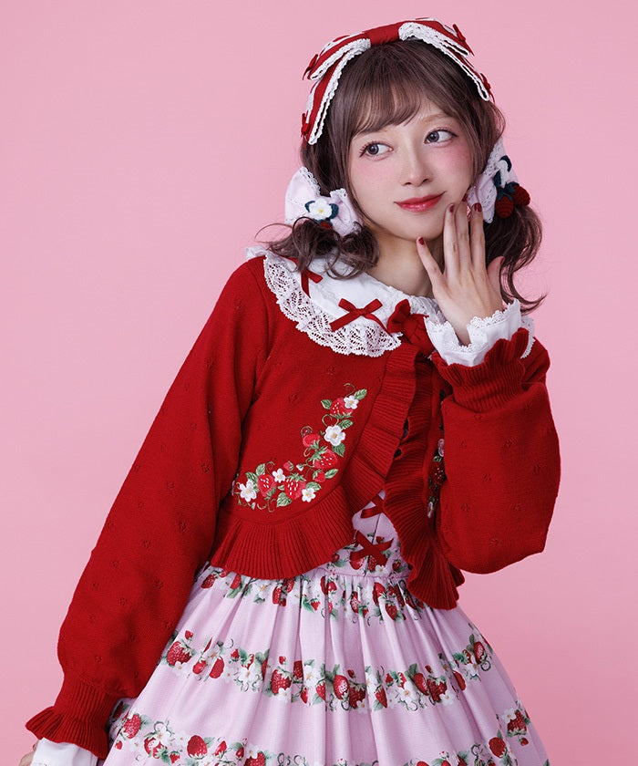 Strawberry Embroidery Knit Bolero – axes femme from JAPAN