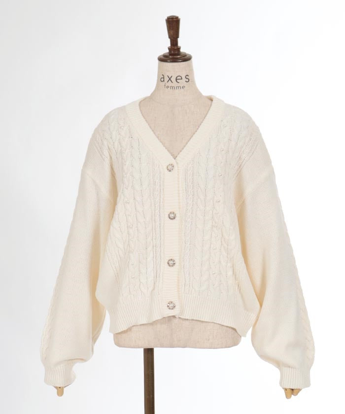 Pearl & Cable Knit Cardigan – axes femme from JAPAN