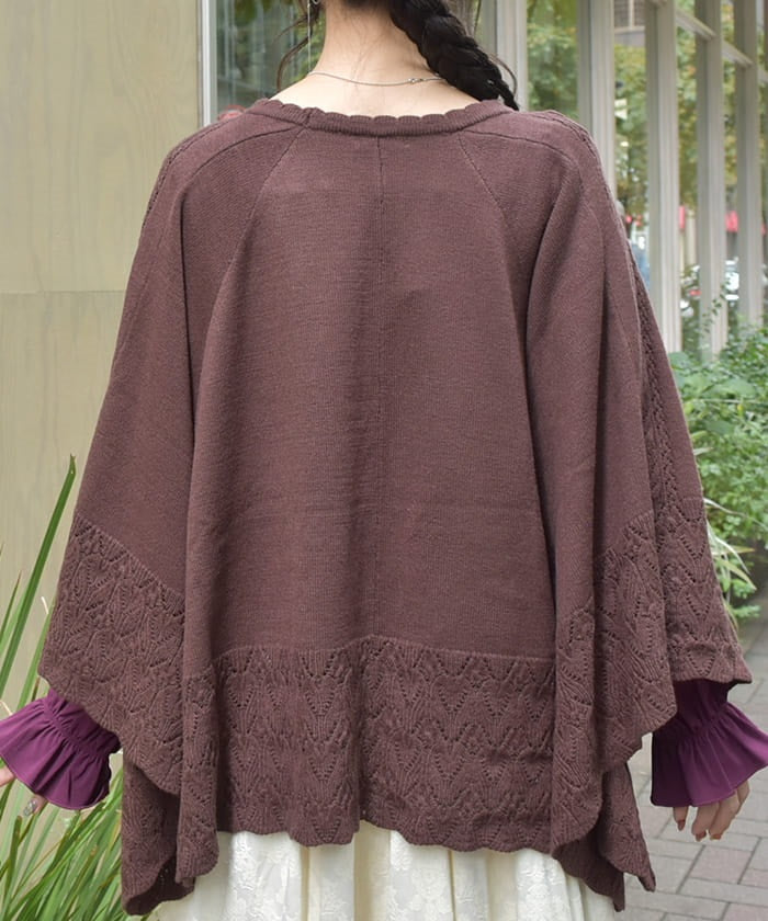 Rose Embroidery Knit Poncho