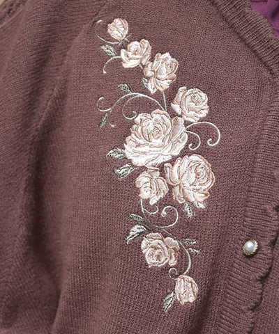 Rose Embroidery Knit Poncho