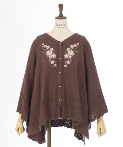 Rose Embroidery Knit Poncho