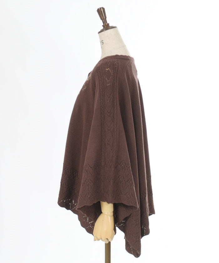 Rose Embroidery Knit Poncho