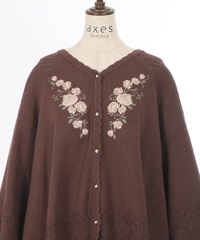 Rose Embroidery Knit Poncho