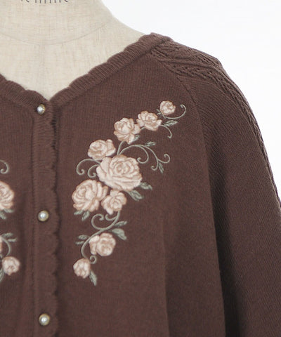 Rose Embroidery Knit Poncho