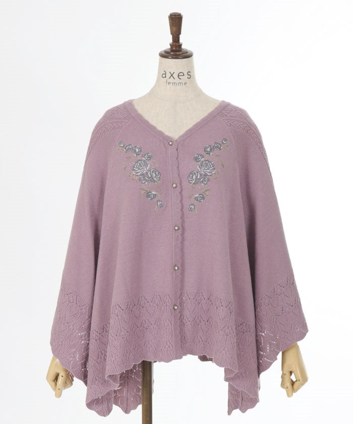 Rose Embroidery Knit Poncho