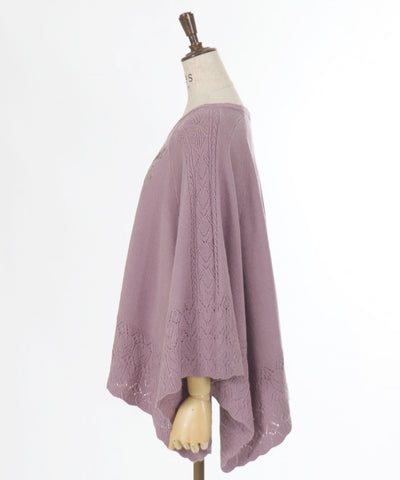 Rose Embroidery Knit Poncho