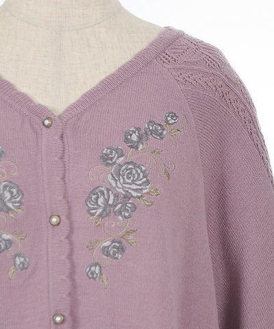 Rose Embroidery Knit Poncho