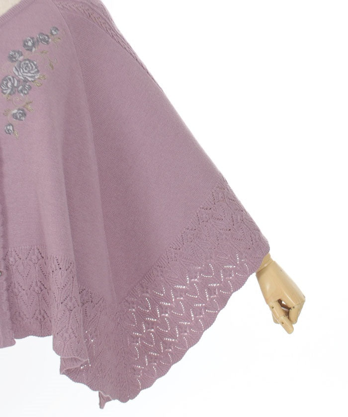 Rose Embroidery Knit Poncho