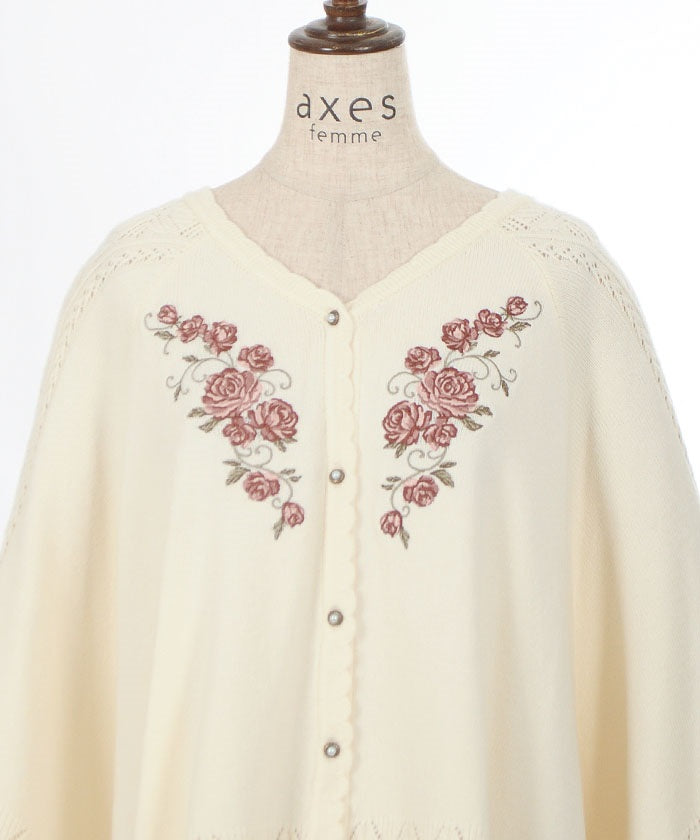 Rose Embroidery Knit Poncho