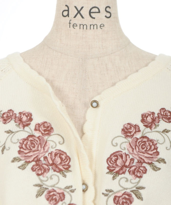 Rose Embroidery Knit Poncho