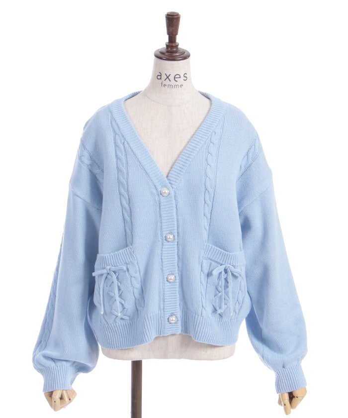 Ribbon Pocket Knit Cardigan