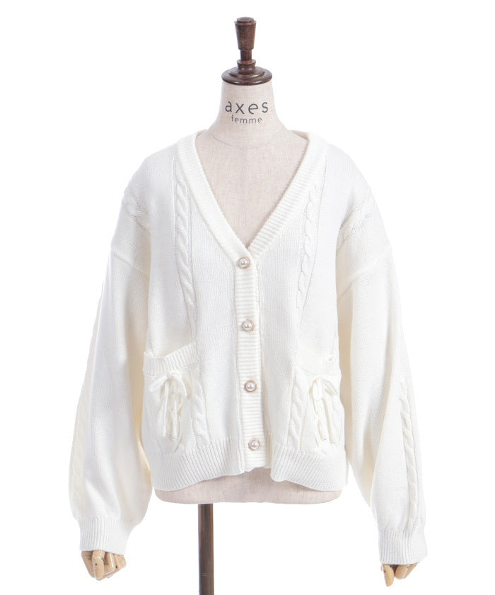 Ribbon Pocket Knit Cardigan