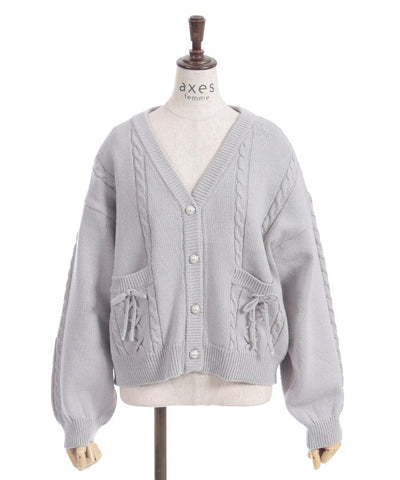 Ribbon Pocket Knit Cardigan