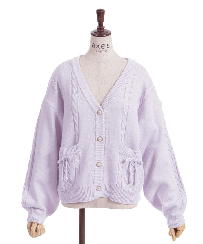 Ribbon Pocket Knit Cardigan