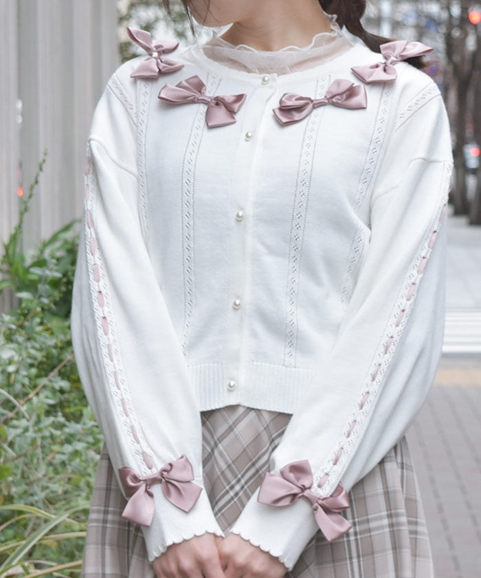 Satin Ribbon Knit Cardigan – axes femme from JAPAN