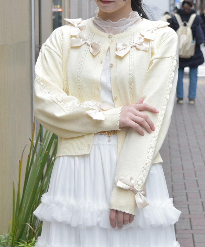 Satin Ribbon Knit Cardigan – axes femme from JAPAN