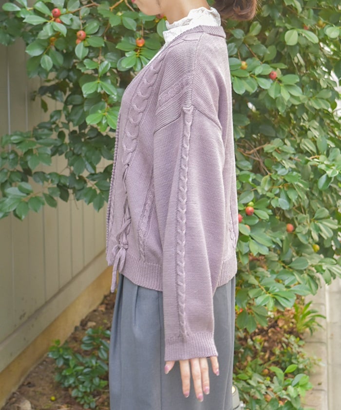Lace-Up Cable Knit Cardigan – axes femme from JAPAN
