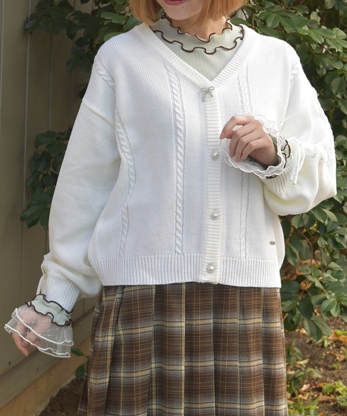 Ribbon Button Lace-Up Knit Cardigan – axes femme from JAPAN