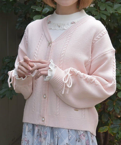 Ribbon Button Lace-Up Knit Cardigan – axes femme from JAPAN