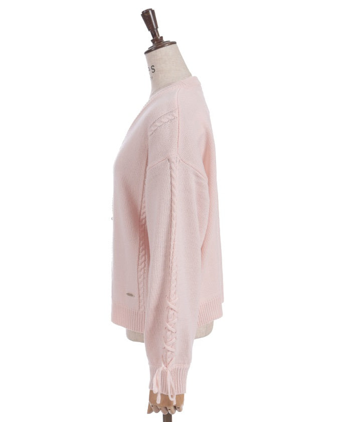 Ribbon Button Lace-Up Knit Cardigan – axes femme from JAPAN