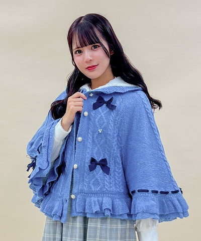 Ribbon Boa Lining Knit Cape